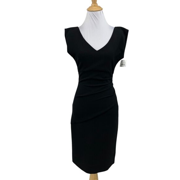 Diane Von Furstenberg Dress Womens 0 Black Bevin Ruched Crepe Sheath Side Zip - Picture 1 of 16